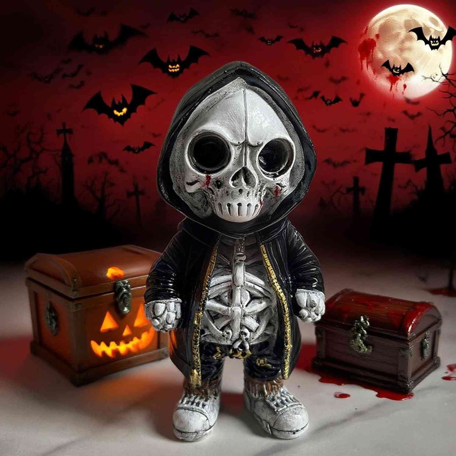 Esqueleto Pequeno de Halloween em Resina - Decoração Assustadora e Elegante para Casa e Escritório