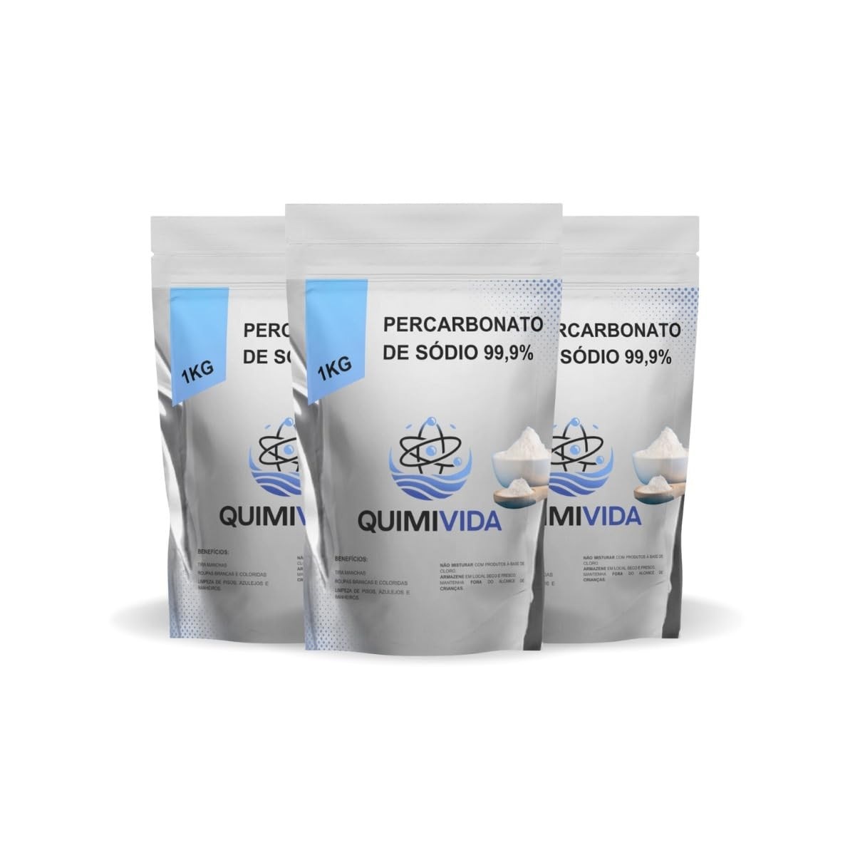 Kit com 3 Multiuso de 1kg Percarbonato de Sódio 99,9% - Limpeza Poderosa e Natural