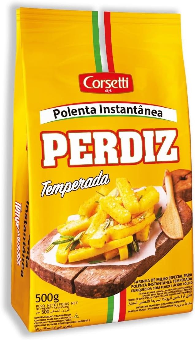 Polenta Instantânea Temperada Perdiz 500G, Corsetti Alimentos, Farinha De Milho Especial Para Polenta Temperada, Amarelo, Polenta Deliciosa Em Minutos, Receita Familiar Desde 1878