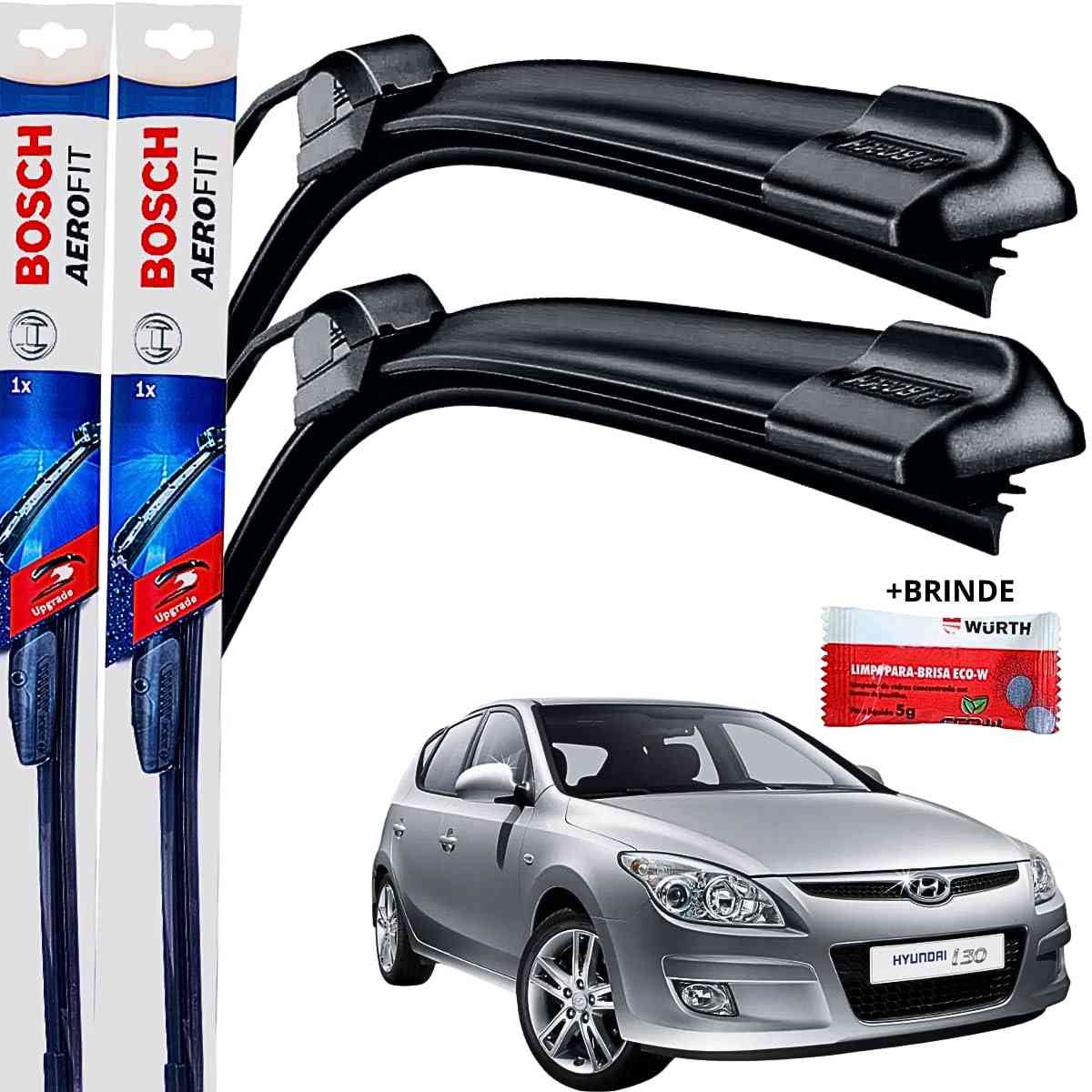 Kit 2 Palhetas Bosch Aerofit Silicone Hyundai I30 (2008-2012) - Limpeza Perfeita!