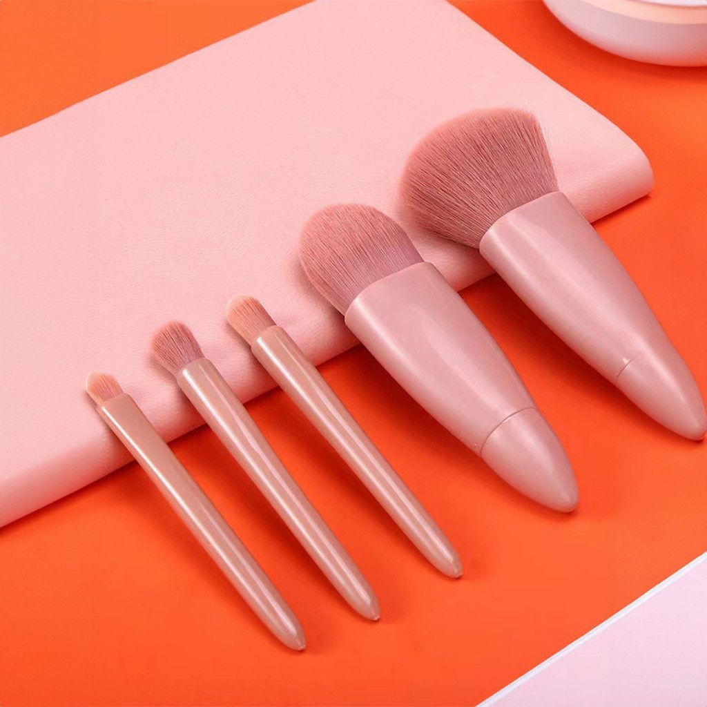 Mini Espelho Portátil com 5 Pincéis – Tudo em Um para Maquiagem Perfeita