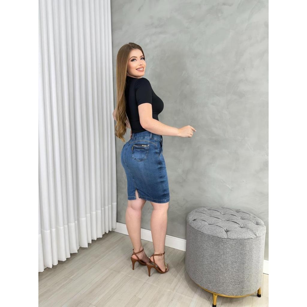 Saia Jeans Cintura Alta: Modelagem Perfeita!