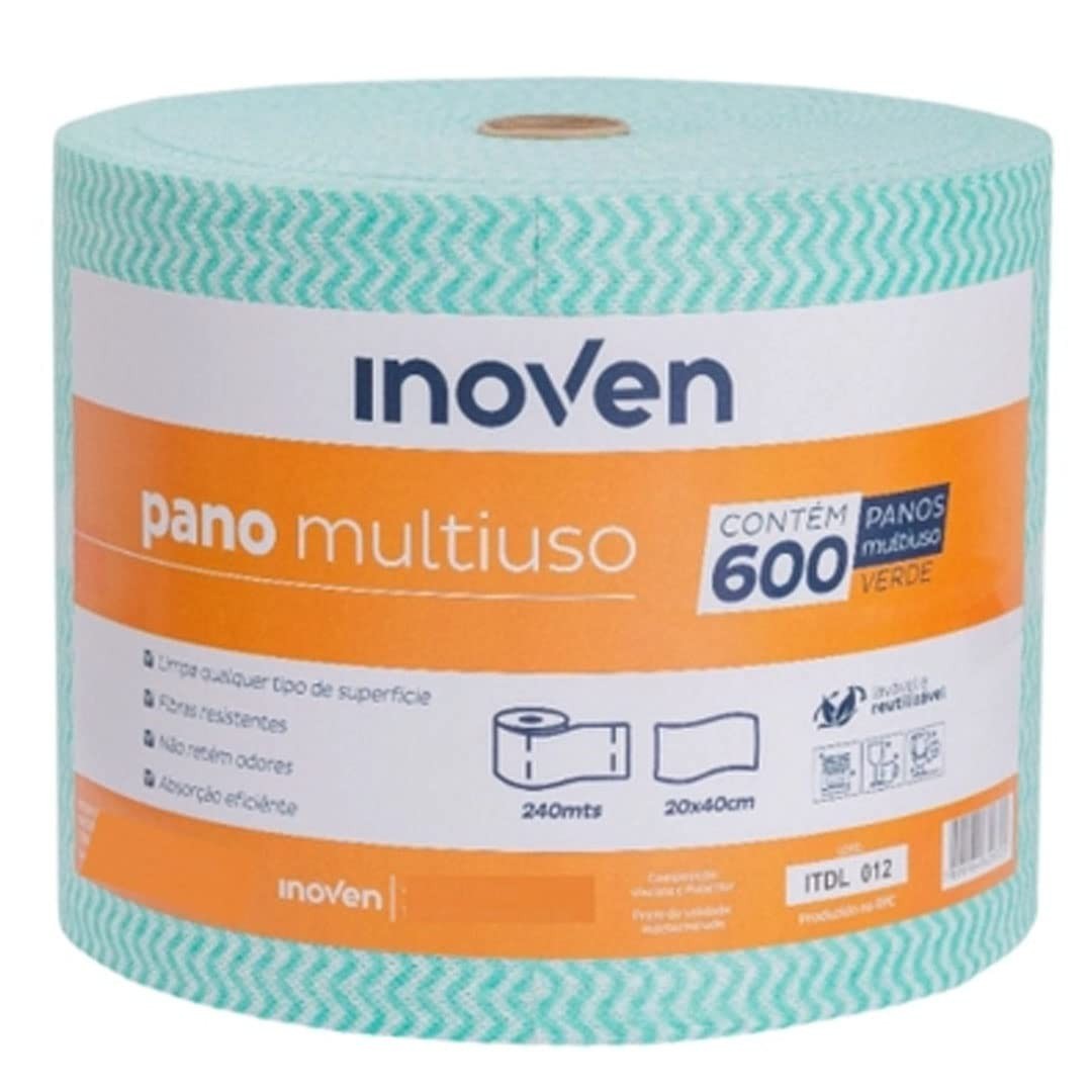 Pano Multiuso de Limpeza Perfex Picotado Verde Inoven 240 Metros - Alta Absorção e Durabilidade