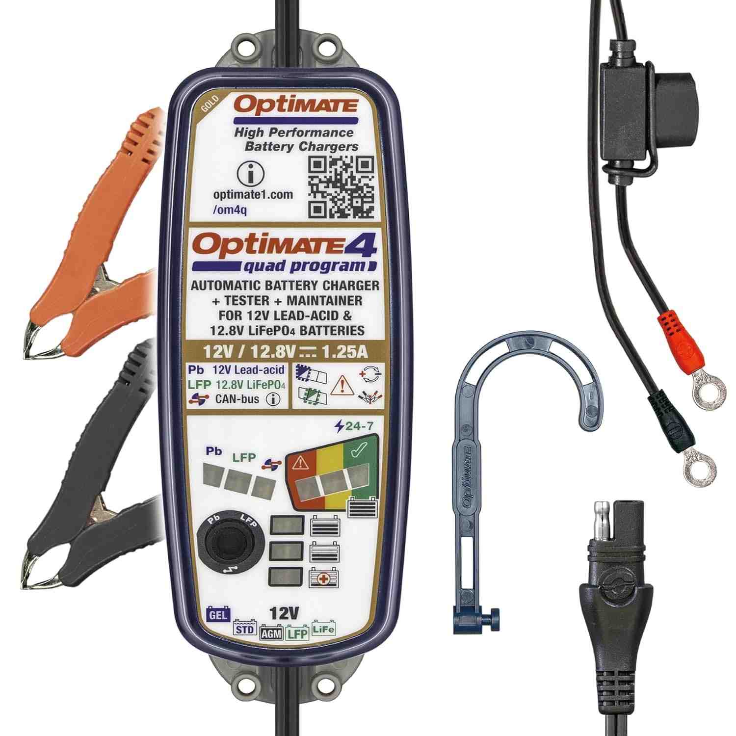 OptiMate 4 Quad: Carregador Inteligente 12V/12.8V para Baterias de Alta Performance