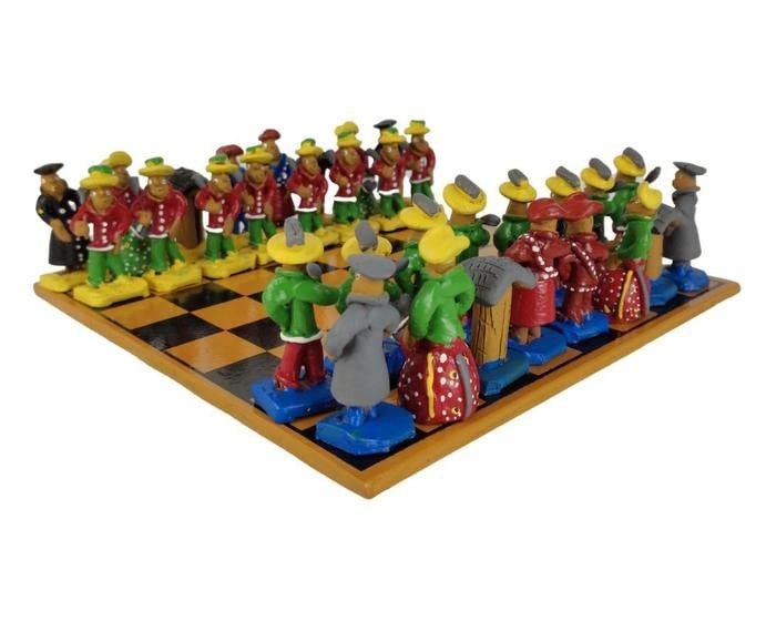 Jogo de Xadrez Artesanal em Cerâmica 28cm - Caruaru Pernambuco | Peça Única e Elegante