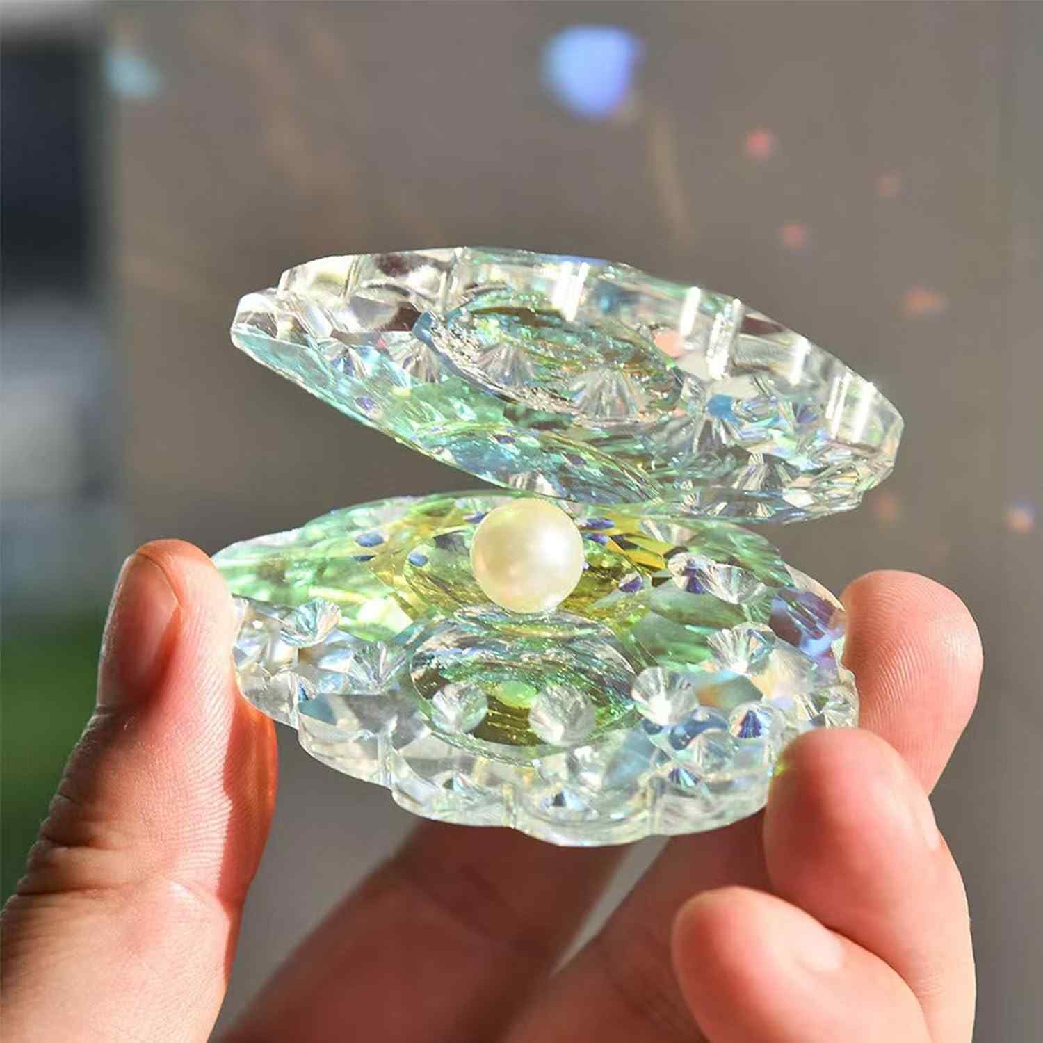 Estátua de Cristal Branco com Pérola - Decoração Elegante em Forma de Concha para Mesa