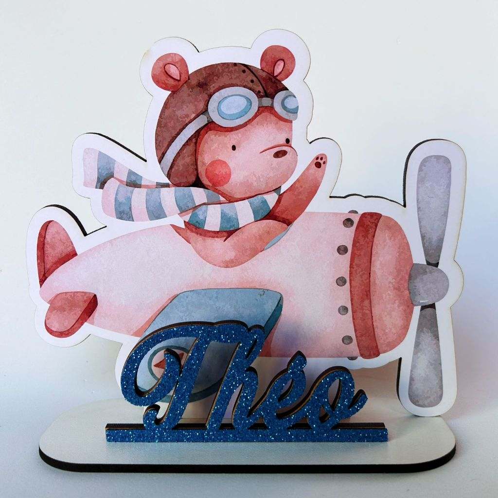 Urso Aviador: Centro de Mesa Personalizado