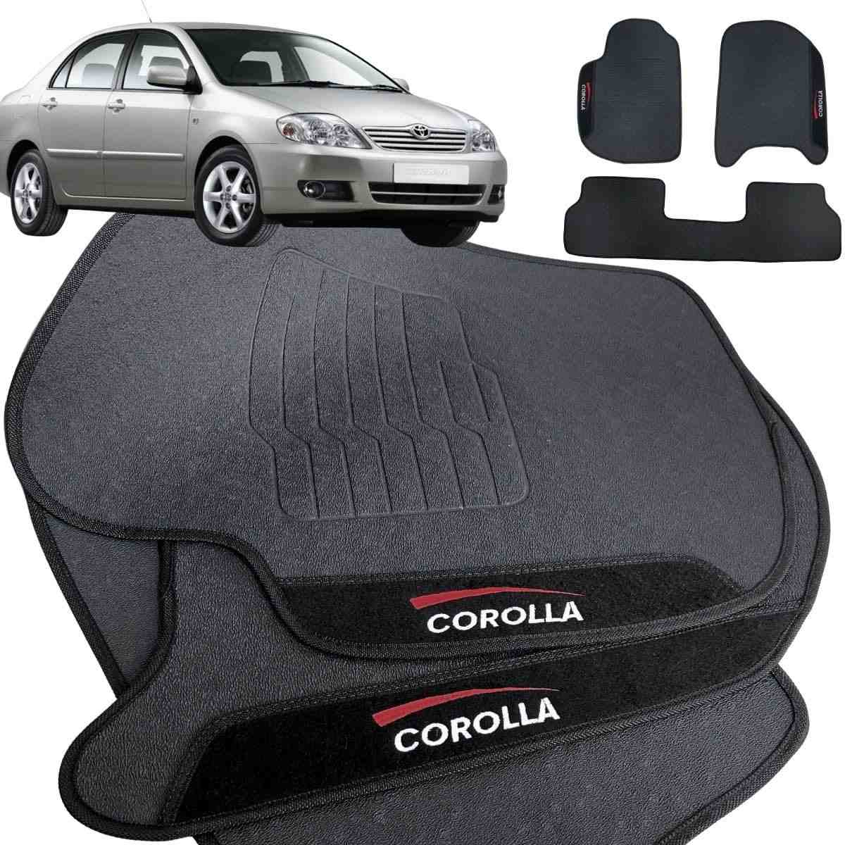 Jogo de Tapete Borracha Personalizado Corolla 2003-2007 3 Peças Traseira Inteiriça Impermeável com Logo Bordado - W8 Acessórios