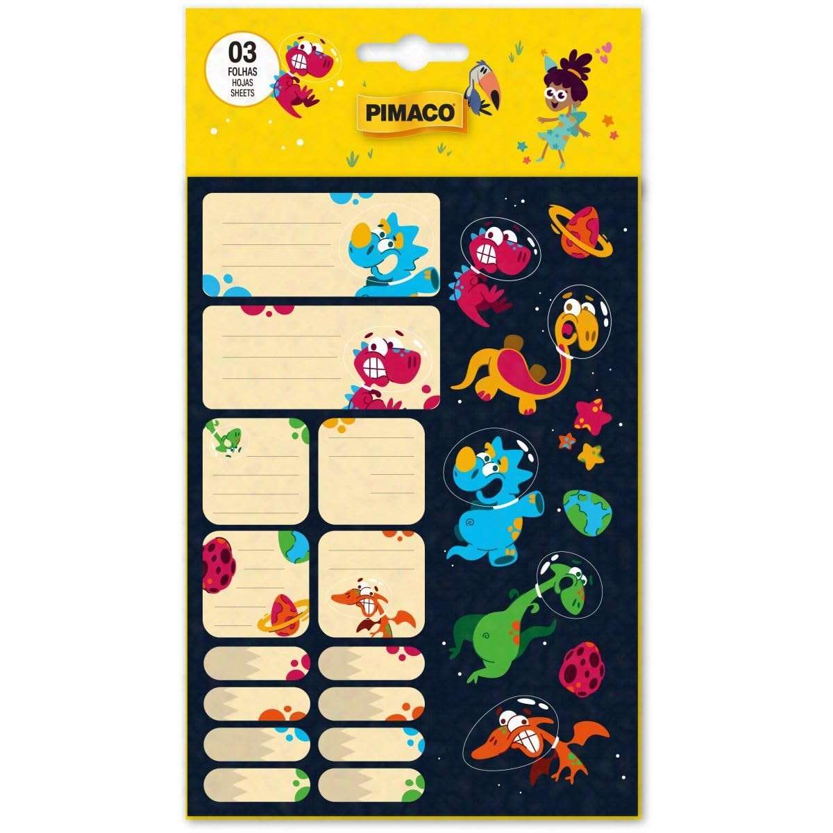 Etiqueta Adesiva Astro Dino 3 Folhas - Pimaco | Decore e Personalize com Estilo Espacial