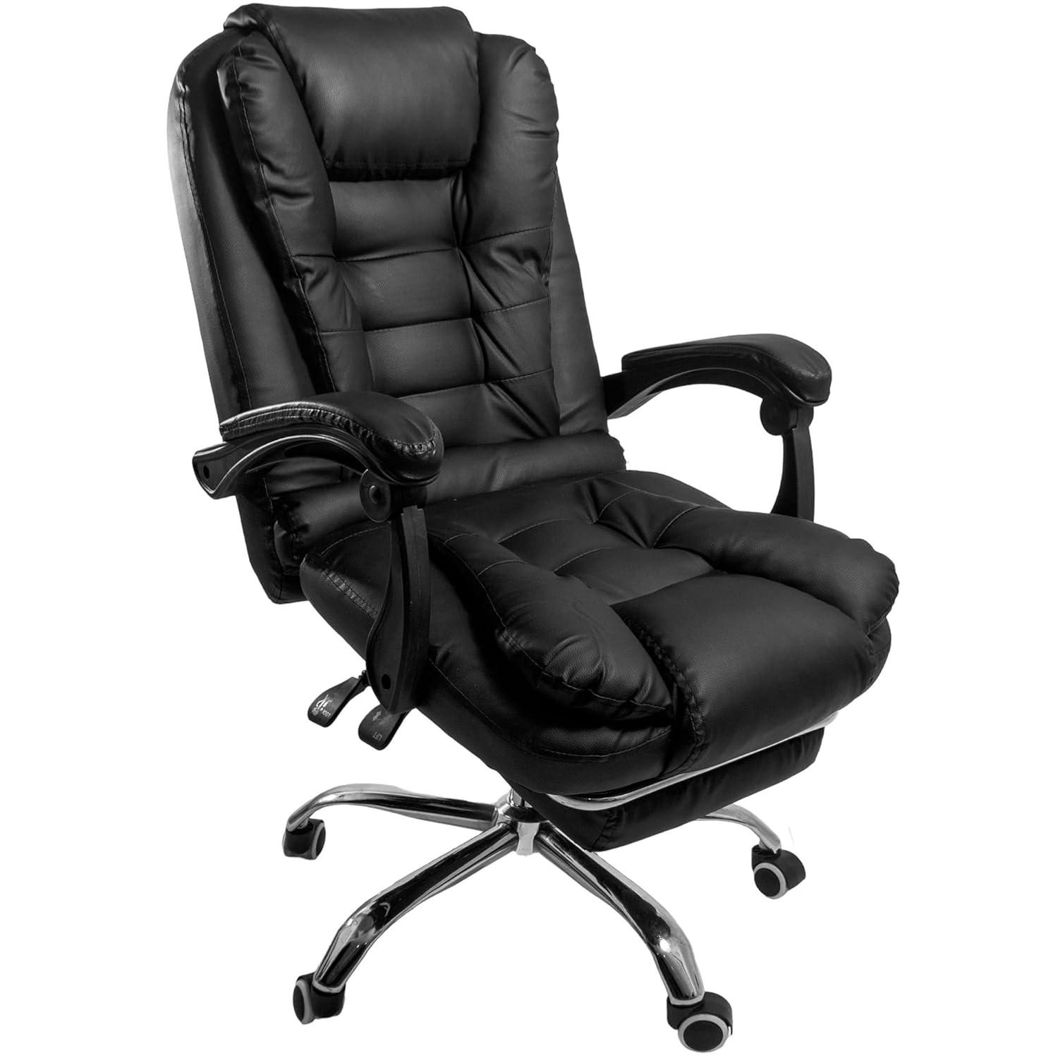 Cadeira Presidente Ergonômica Luxo com Apoio para Pés - Couro Sintético Premium