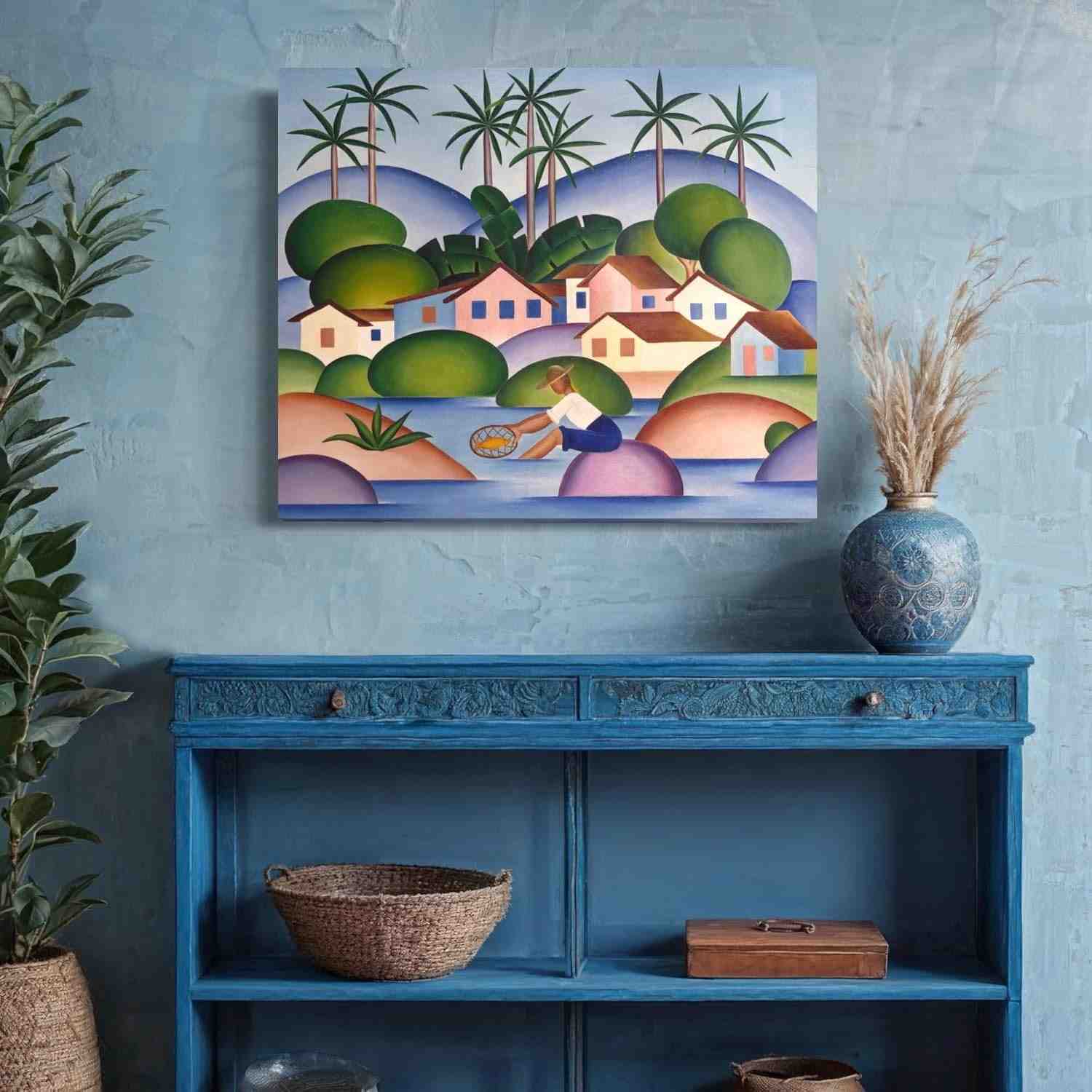 Quadro Tarsila do Amaral O Pescador 1925 - Tela Acetinada com Alta Resolução, Obra de Arte Modernista Brasileira (68x50cm)