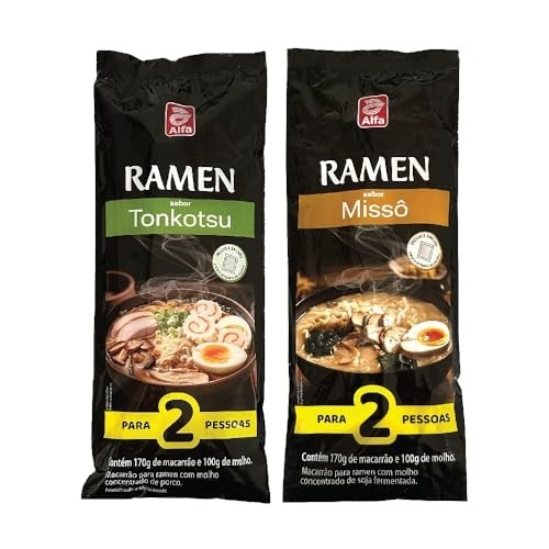 Kit 2 Ramen Tonkotsu + Missô, Macarrão Lamen Japonês com Caldo Degustação Alfa - Serve 4 pessoas