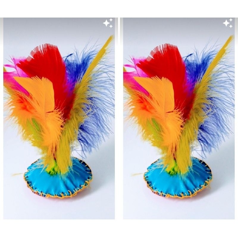 Peteca de Penas Coloridas com Base de Couro – Kit com 2 Unidades