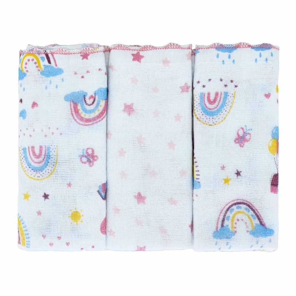 Pano de Boca para Bebê 100% Algodão | 3 Unidades Bublim Petit Arco-Íris Rosa