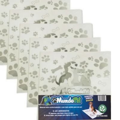 Jornal Higiênico para Pets Biodegradável com Folhas Grandes - 5 Pacotes (250 Folhas) - Tapete Higiênico Ecológico