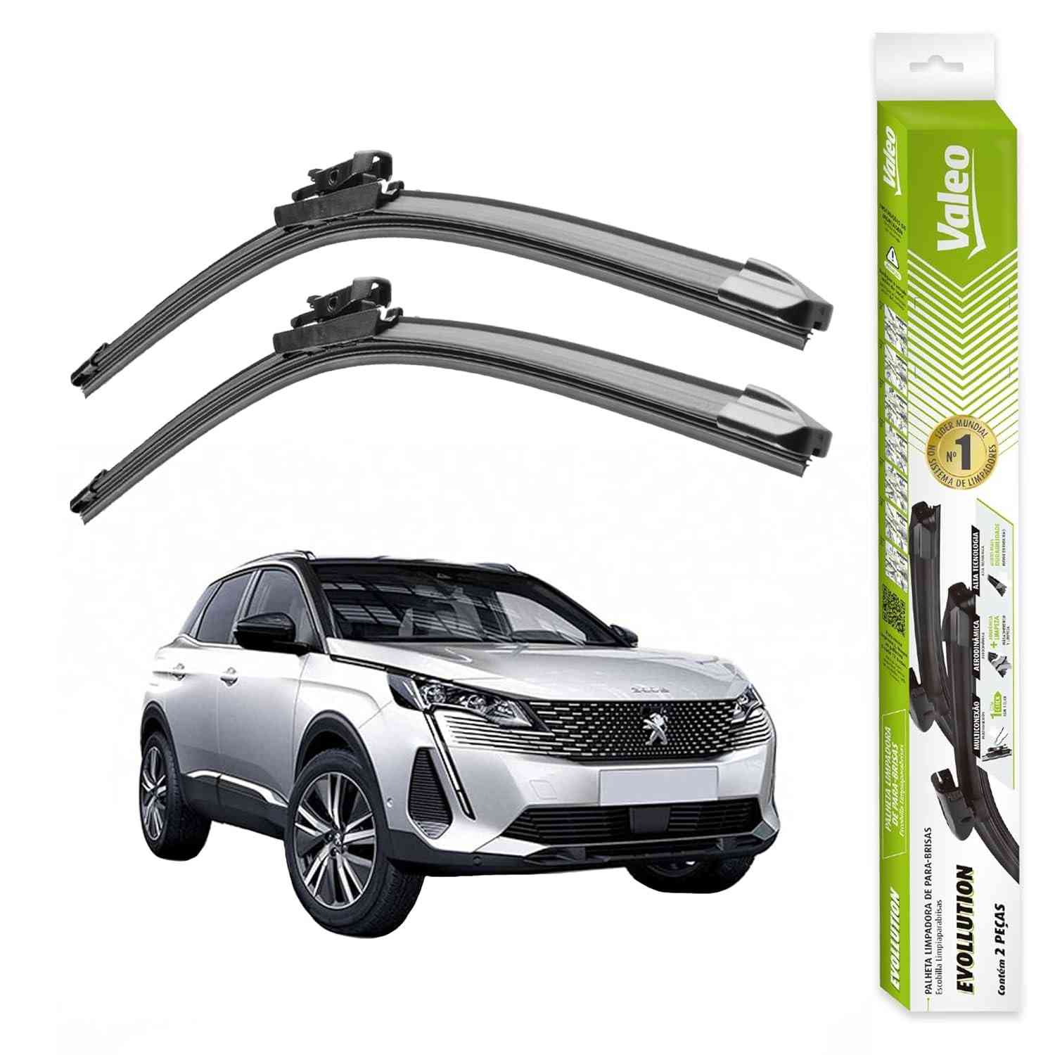 Par de Palhetas Limpador Parabrisa Valeo Evolution Peugeot 3008 (2018-2024) - Original