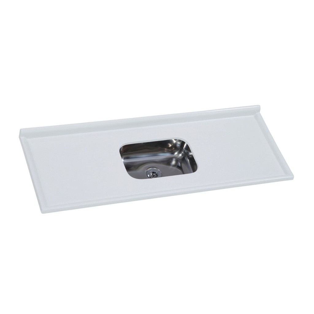 Pia de Cozinha Gelo: Mármore Sintético + Inox 150cm