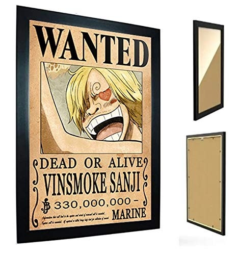 Quadro com Moldura One Piece - Cartaz Procurado Sanji - Decore Sua Casa com Estilo Anime