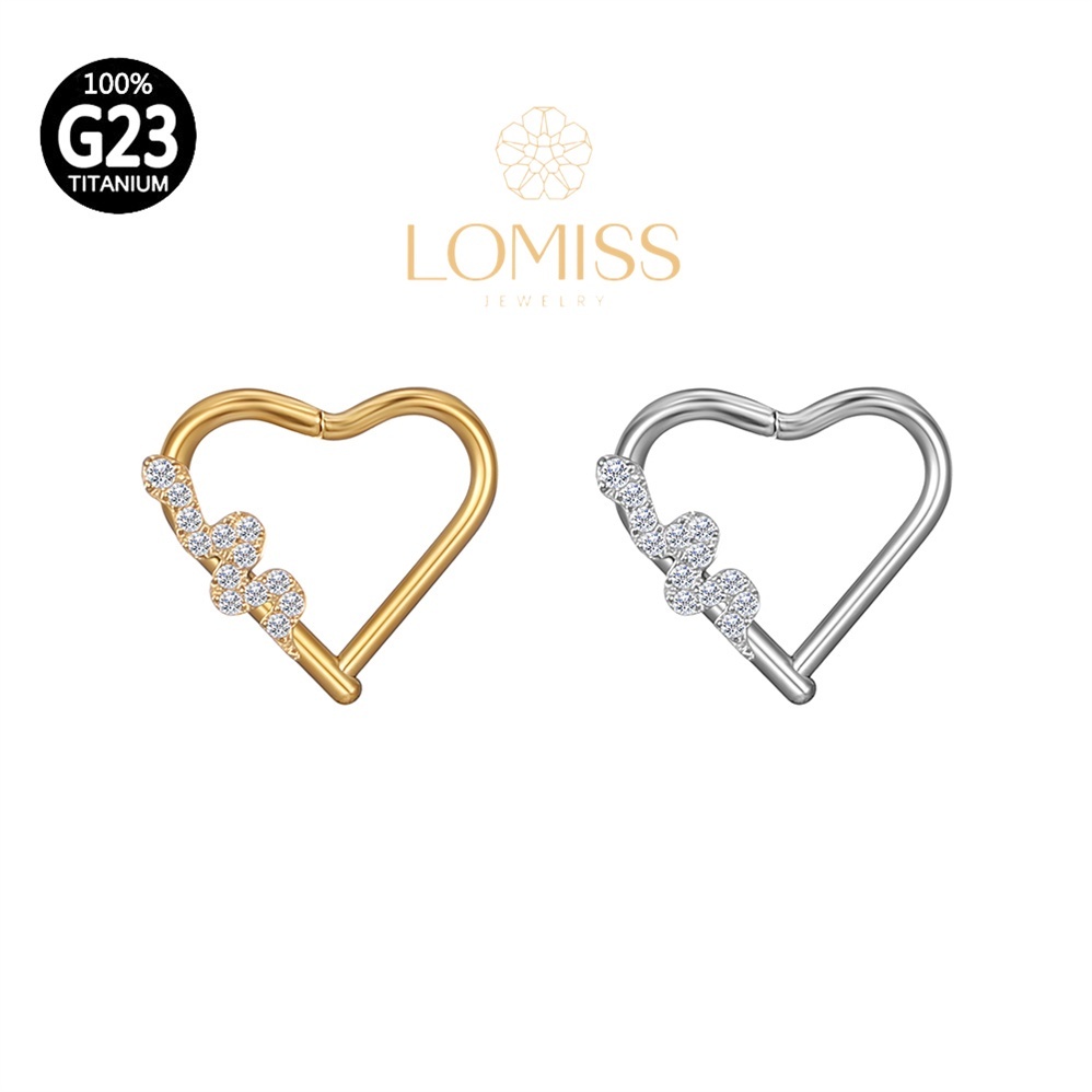 Piercing Argola Titânio G23: Coração & Zircônia