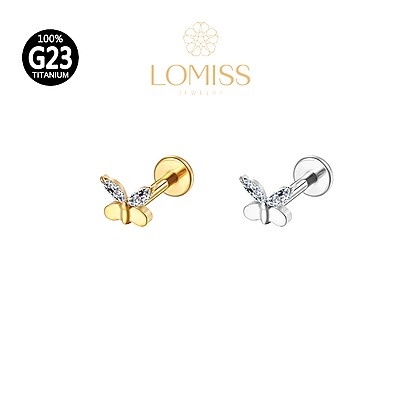 Piercing Labret Borboleta: Titânio G23 e Zircônia
