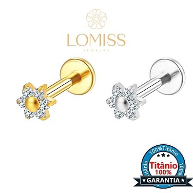 Piercing Labret Flor com Zircônias – Brilho e Conforto em Aço Cirúrgico