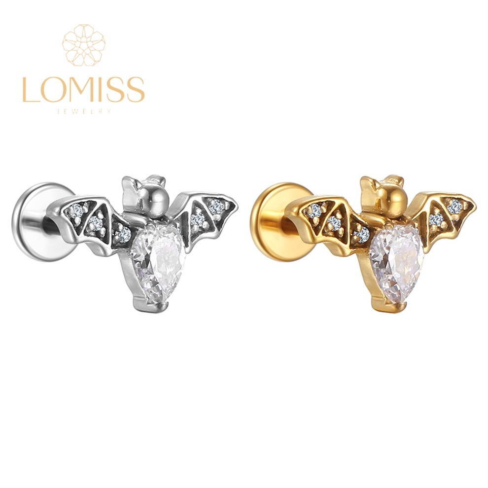 Piercing Labret Morcego com Zircônia: Banhado Ouro 18k