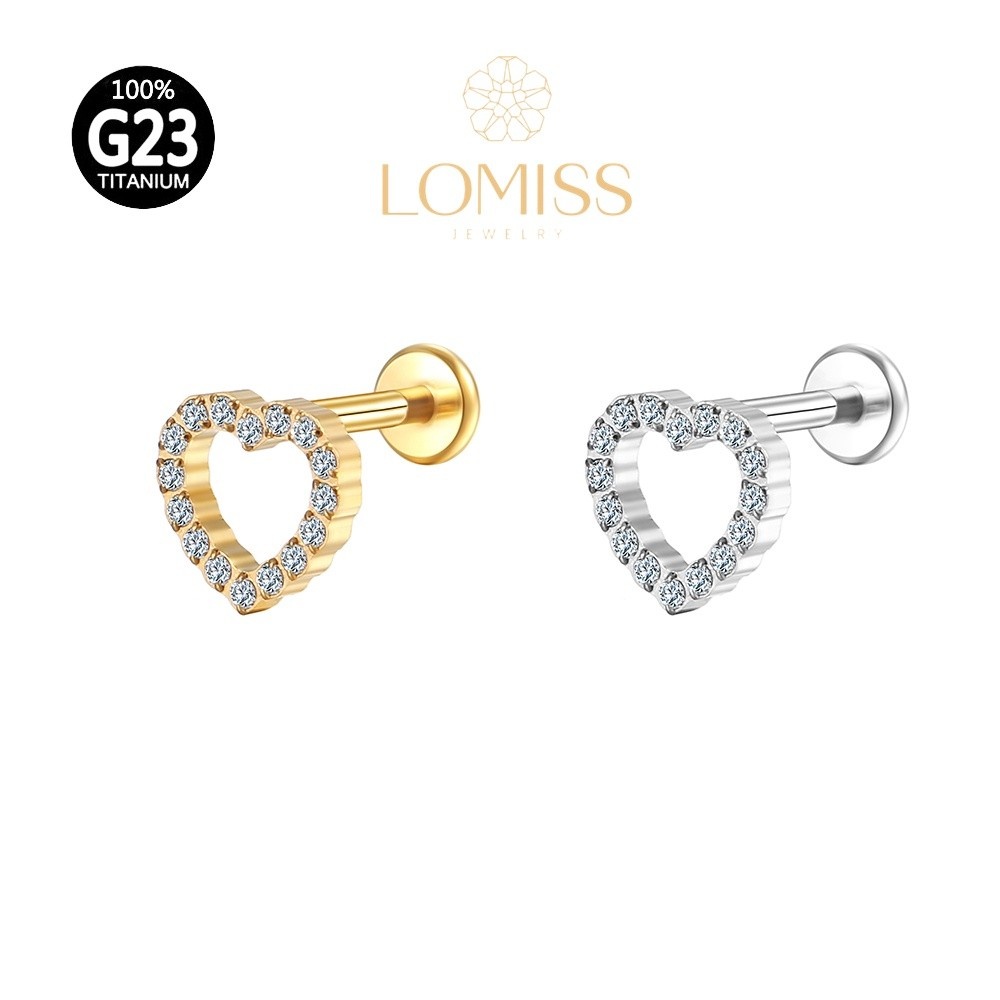 Piercing Labret Titânio: Coração Vazado e Zircônia