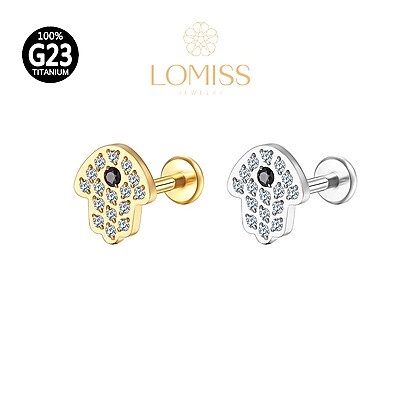 Piercing Labret Titânio Mão de Fátima Zircônia – Lomiss