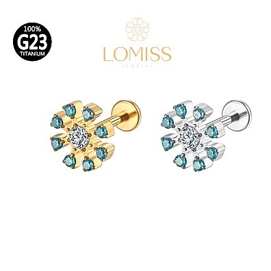 Piercing Titânio Flor Zircônia Azul: Elegância e Segurança