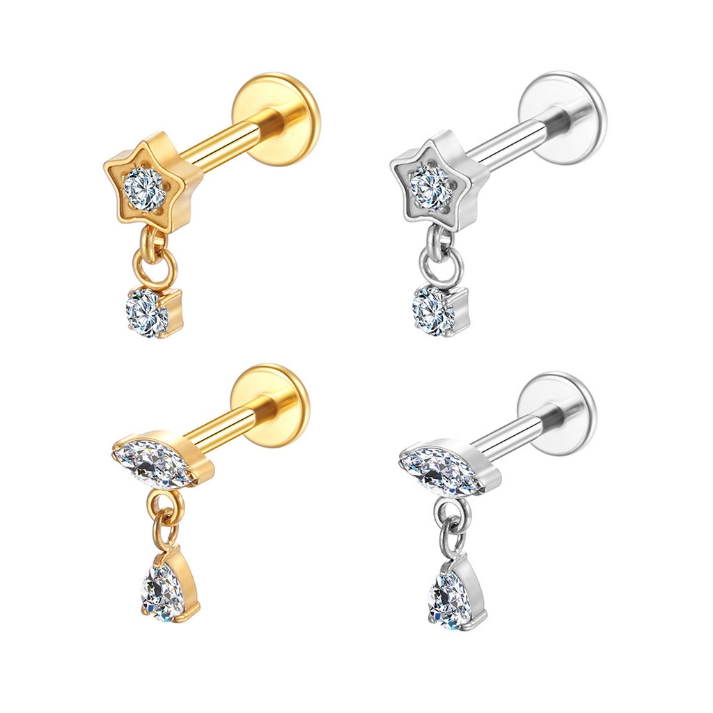 Piercing Titânio Labret: Estrela e Zircônia