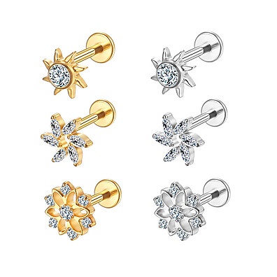 Piercing Titânio PVD Flor: Kit 3 Unidades