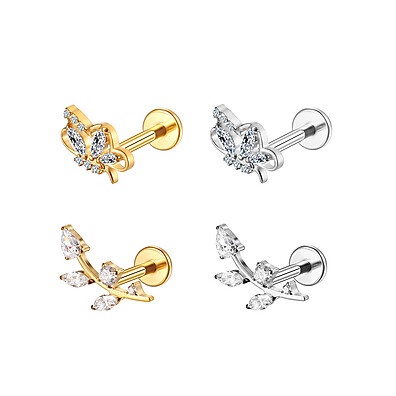 Piercing Titânio PVD Zircônia: Kit 2 Unidades