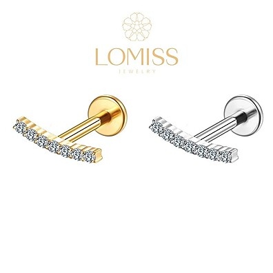 Piercing Trágus Helix Labret com Mini Zircônias - Aço Cirúrgico