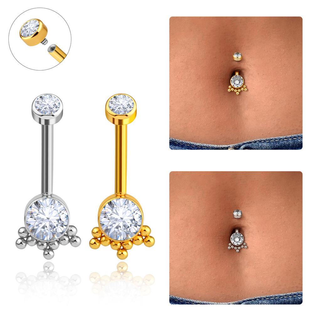 Piercing Umbigo Dourado: Aço Cirúrgico e Zircônia