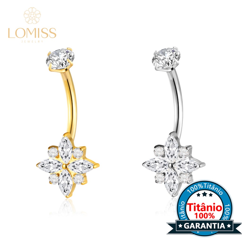 Piercing Umbigo Titânio: Flor com Zircônia