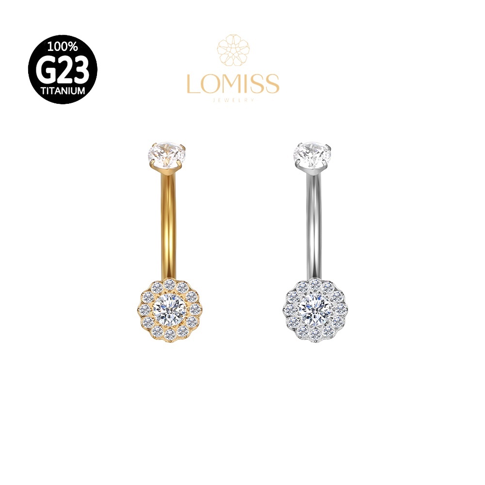Piercing Umbigo Titânio: Girassol com Zircônia Lomiss