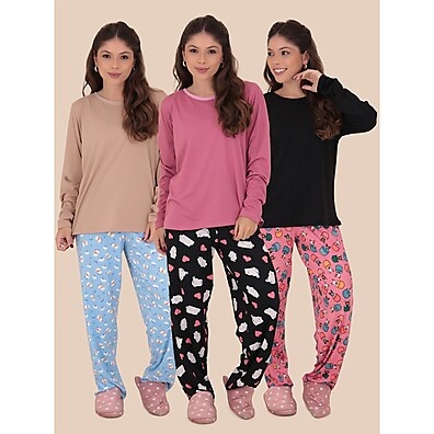 Pijama Felpado Inverno: Kit 3 Sonho de Conforto