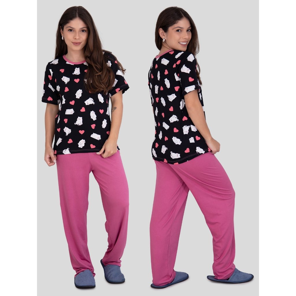 Pijama Feminino Conforto: Manga Curta e Calça Longa