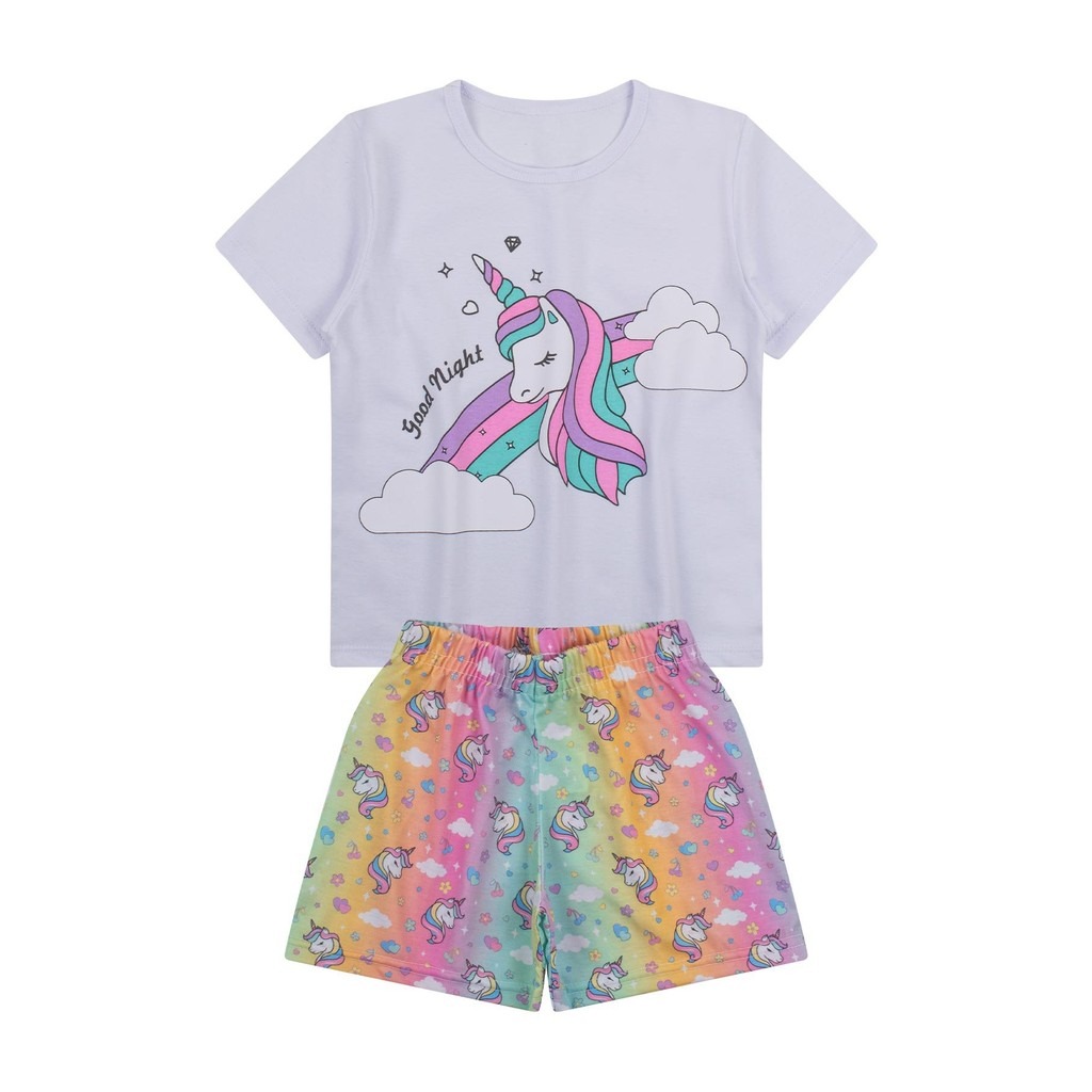 Pijama Infantil Verão Menina Branco - Pronta Entrega