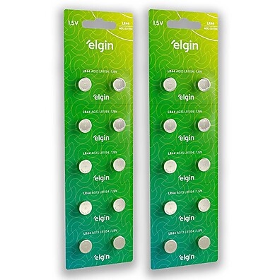 Pilha Alcalina LR44 Elgin – Kit com 20 Unidades A76 AG13