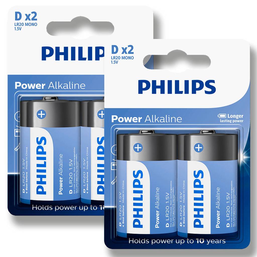 Pilha D Philips LR20: Energia Duradoura (Kit 4)