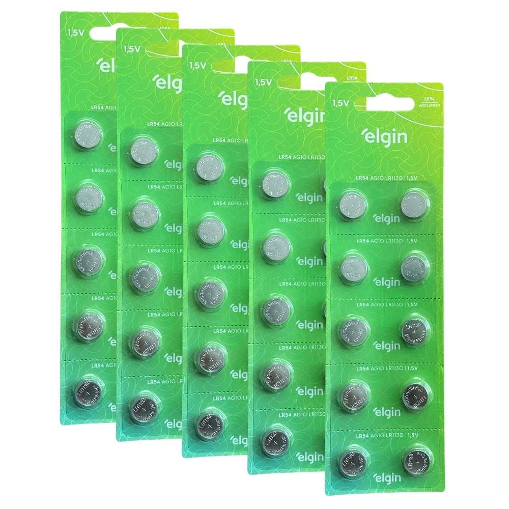 Pilhas Alcalina LR54 Elgin: Kit com 50 Unidades