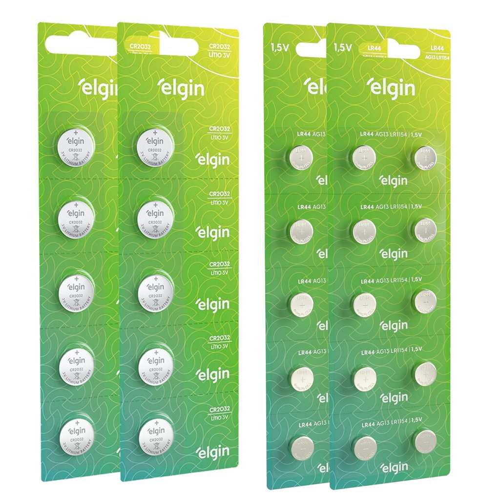 Pilhas Elgin CR2032 e LR44: Kit 30 Unidades