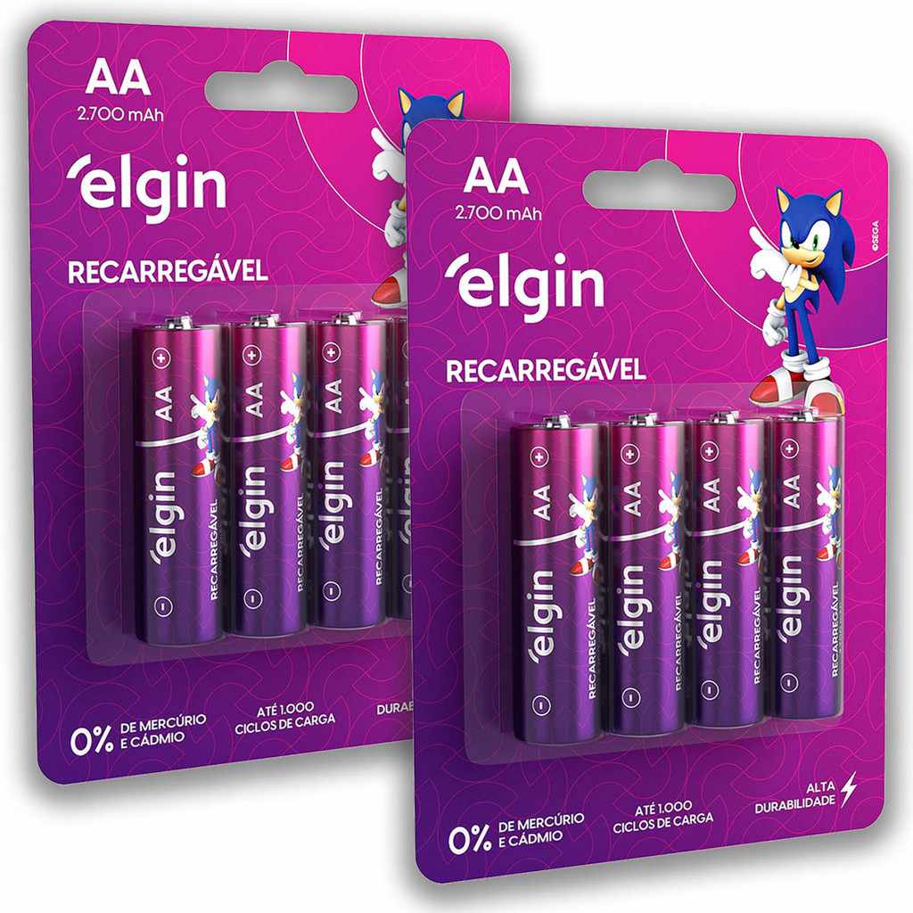 Pilhas Recarregáveis AA Elgin: Kit 8 Unidades 2700mAh