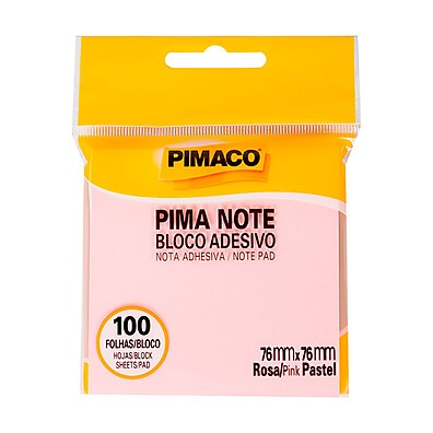 Pima Note Rosa Pastel 76x76mm – Bloco Adesivo Prático com 100 Folhas