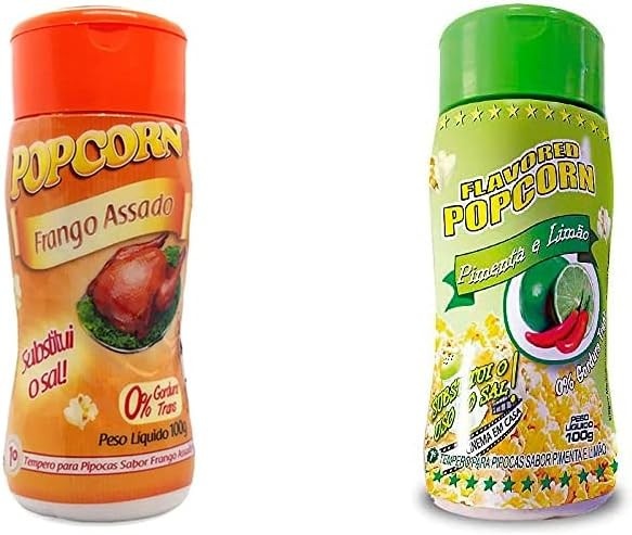Temperos P/ Pipoca Popcorn Cx 24 Frascos. 12 Frango Assado - 12 Pimenta e Limão