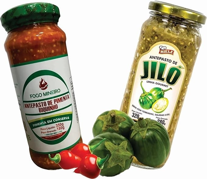 Antepasto de Jiló 320g Riele + Antepasto de Pimenta Biquinho 350g Fogo Mineiro