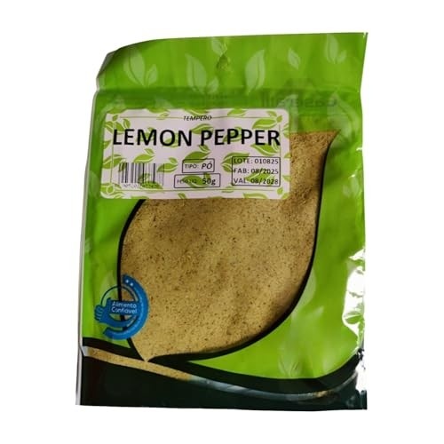 Tempero Lemon Pepper em Pó, Tempero Cítrico com Pimenta, Verde, 50g, Validade até 08/2028