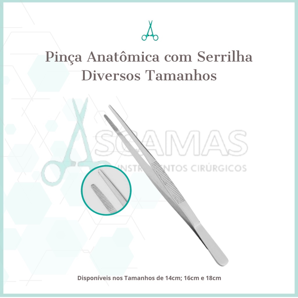 Pinça Anatômica com Serrilha: Precisão em Diferentes Tamanhos