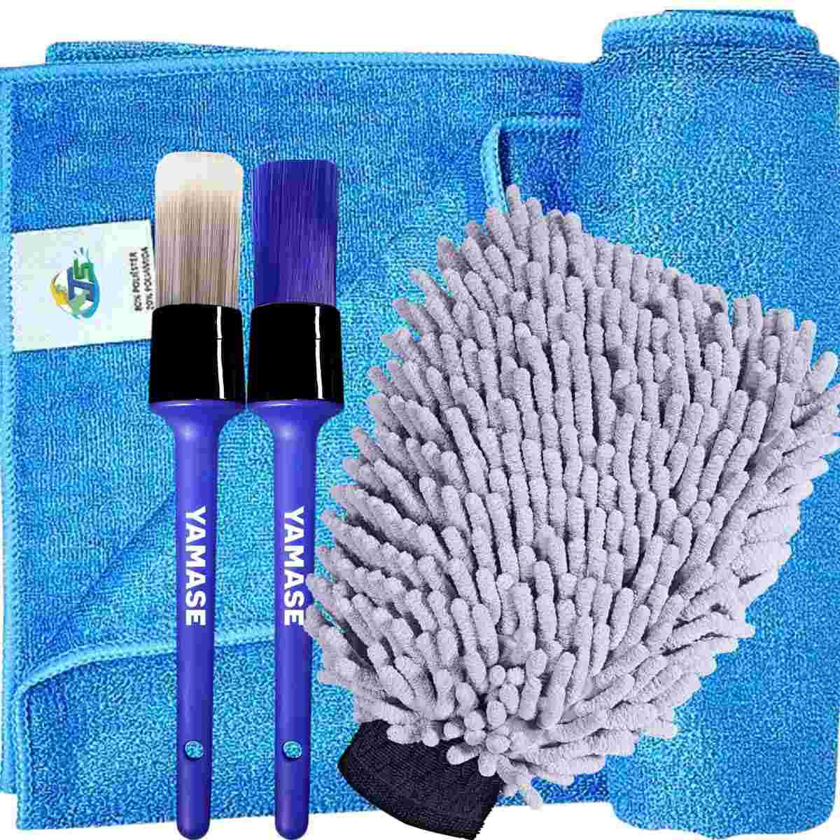 Kit Detalhamento Automotivo Completo: Toalha Secagem 300gsm, Pincéis Yamase e Luva Microfibra